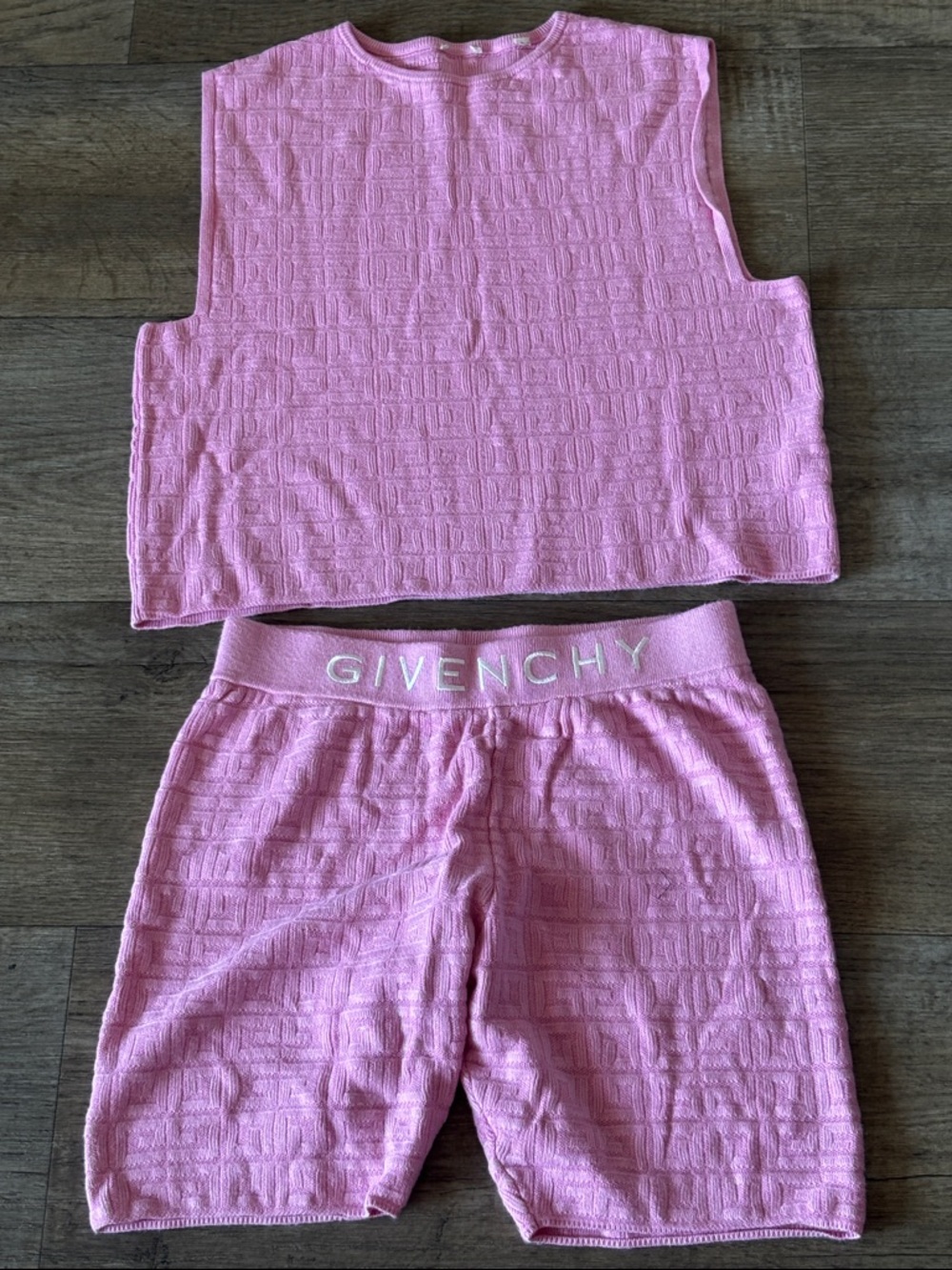 Givenchy Bubblegum Pink Knit Crop Top & Logo Waist Shorts